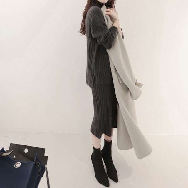 High neck elegant middle knit dress set up ( 3color )