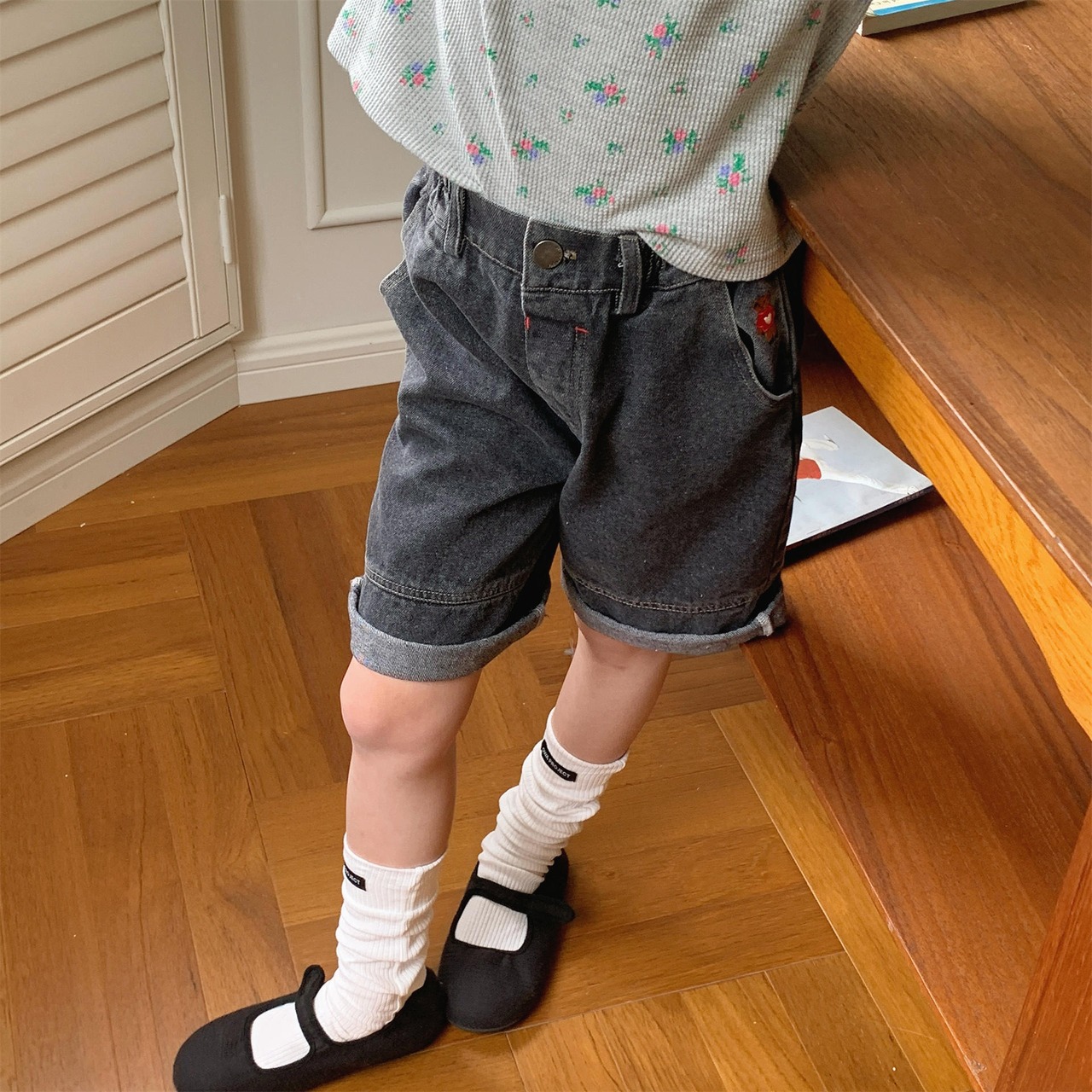 夏熊柄デニムハーフパンツ