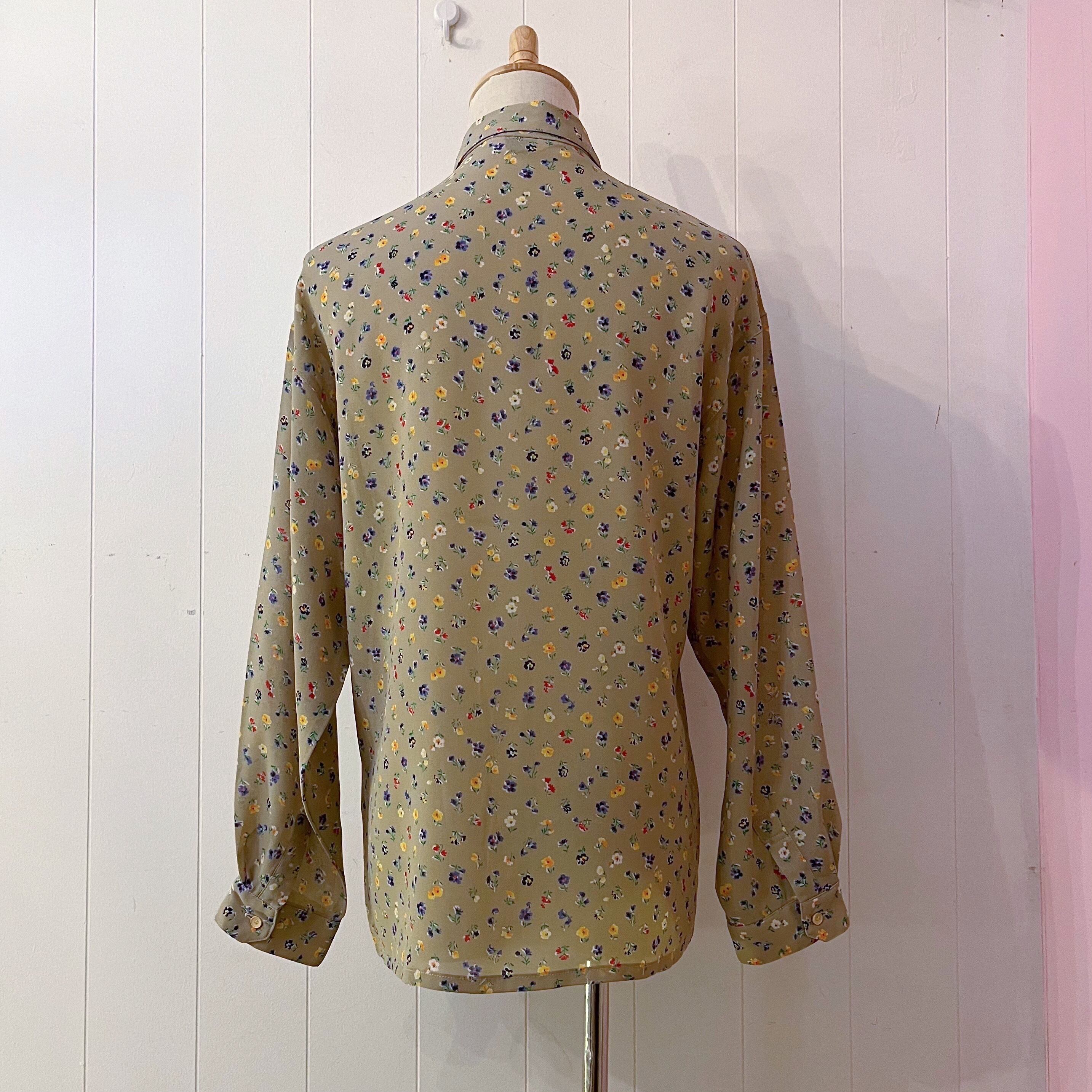 yellow purple mini flower sheer blouse