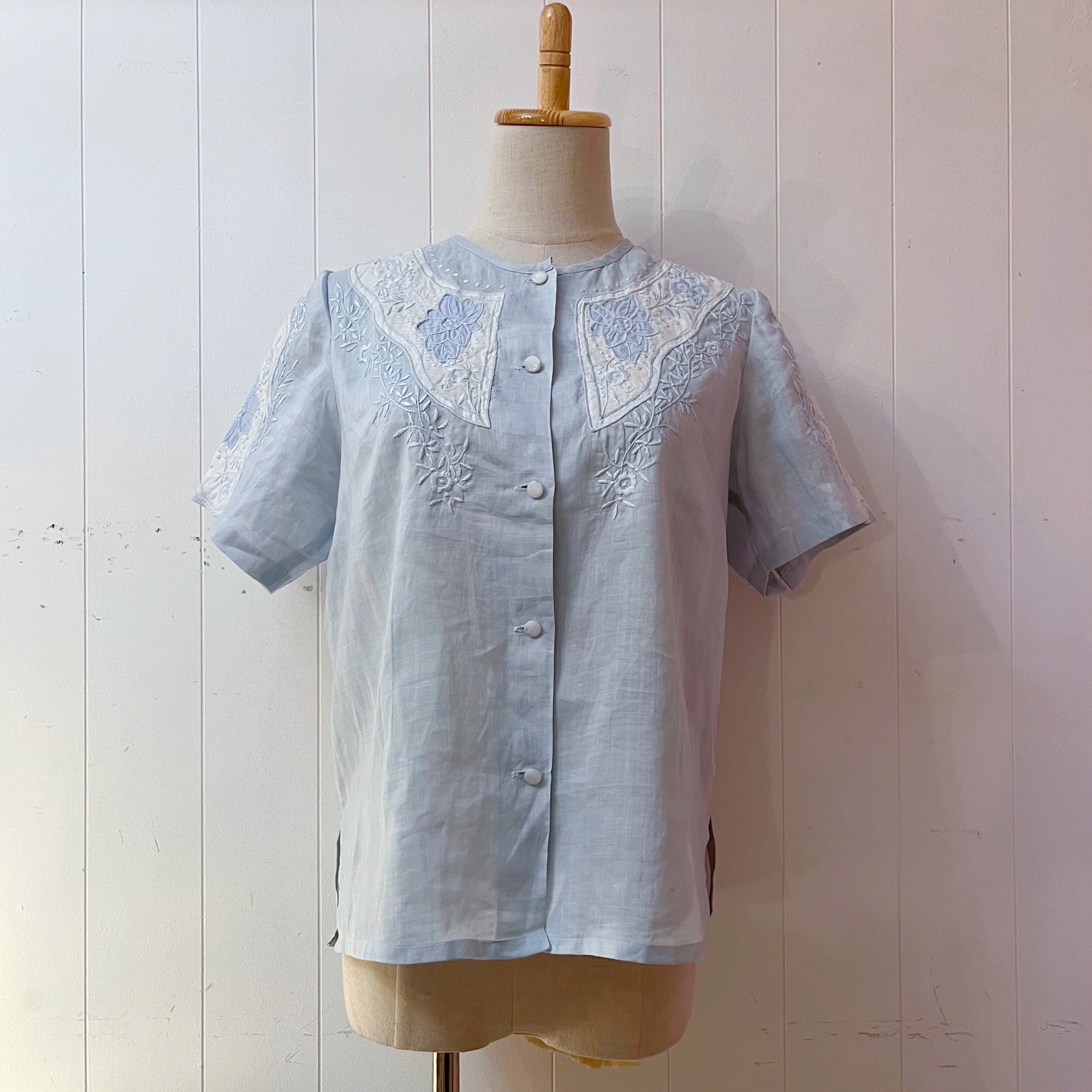 light blue embroidery blouse