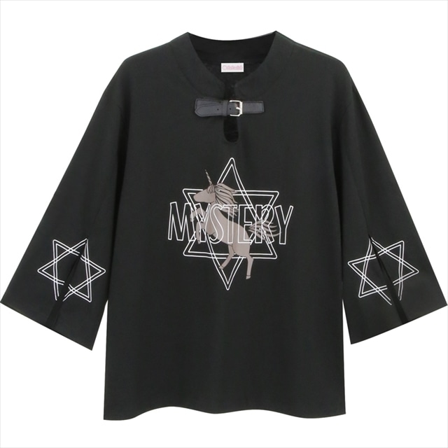 サブカ系 地雷 Tシャツ 7分袖 六芒星 ユニコーン シャツ ネックベルト｜国内発送