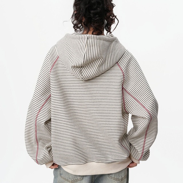 ピンボーダーコントラストステッチジップパーカー 3col   R02896
