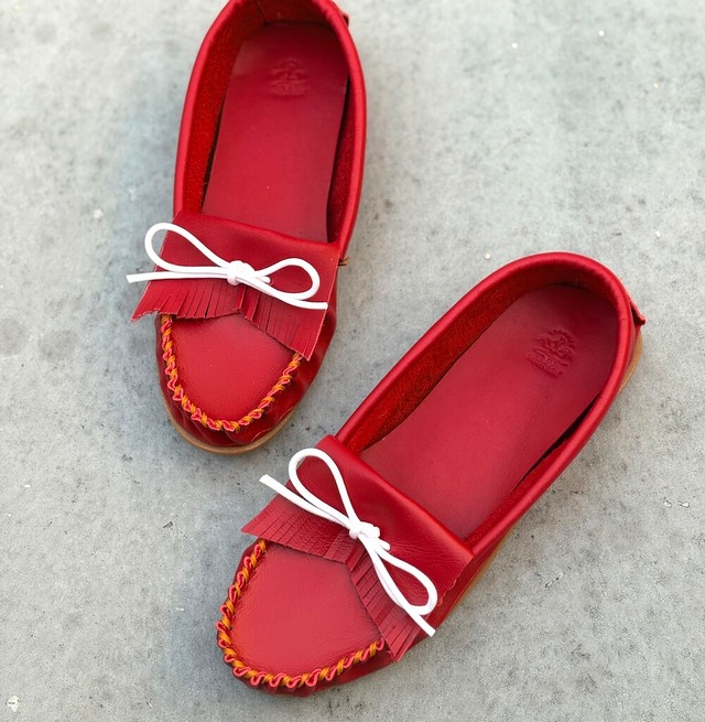 ハンドメイド モカシン/RED・ちょっとそこまでのお出かけに・カジュアル