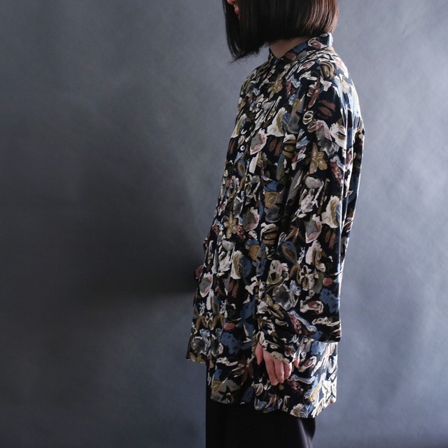 black base art flower l/s rayon shirt
