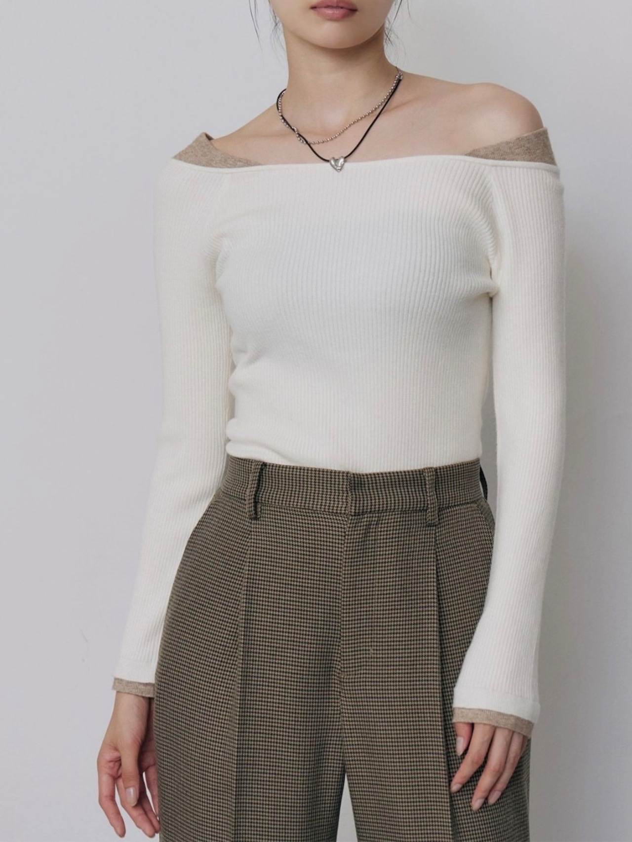 Bicolor Layered Off-Shoulder Knit / IVORY - 3