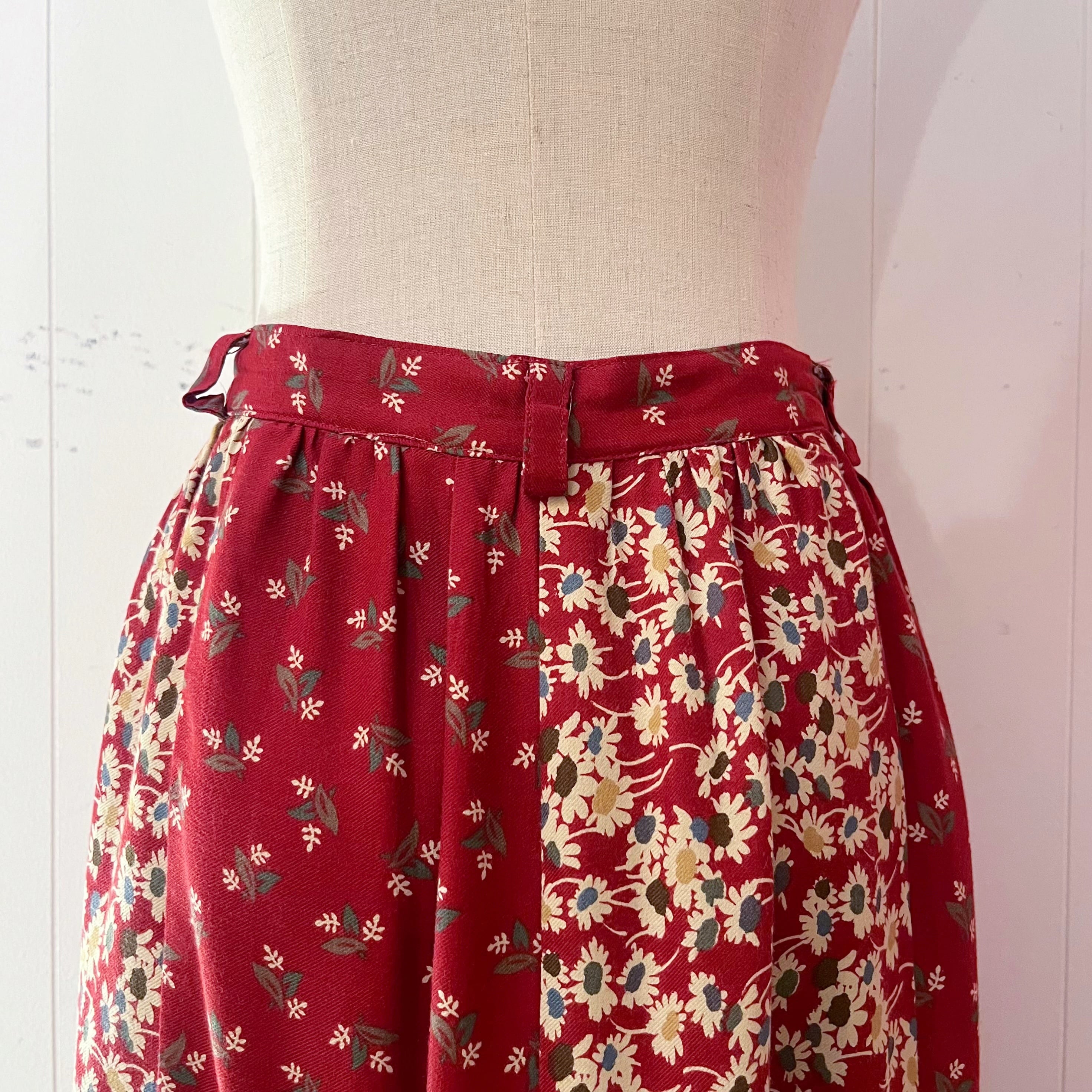 red flower patchwork tiered skirt