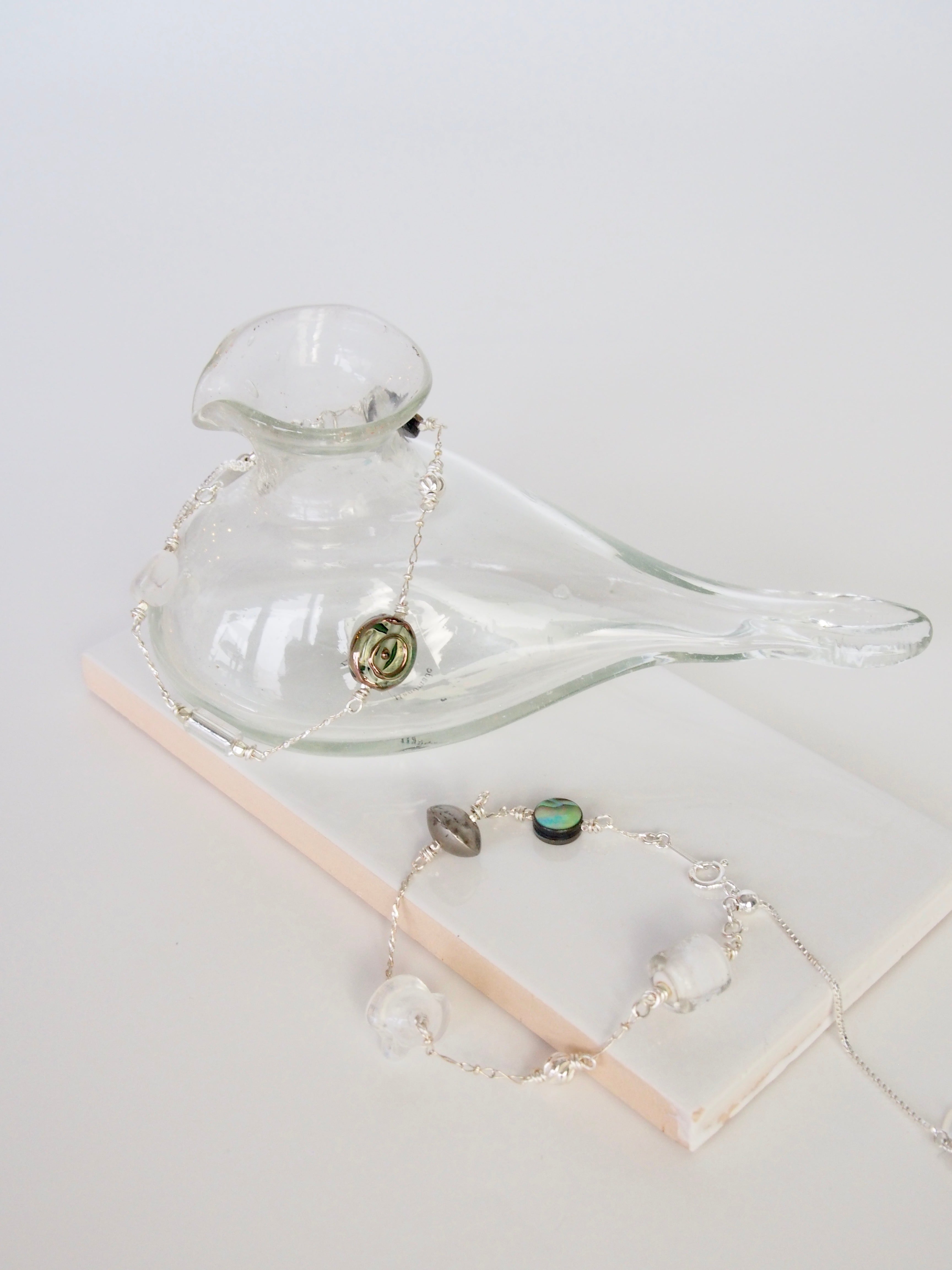 " White glass collage bracelet " -Adjustable-