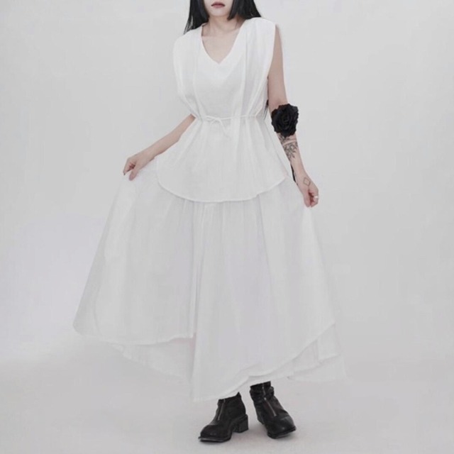 Asymmetric tiered midi skirt【2color】 C1227