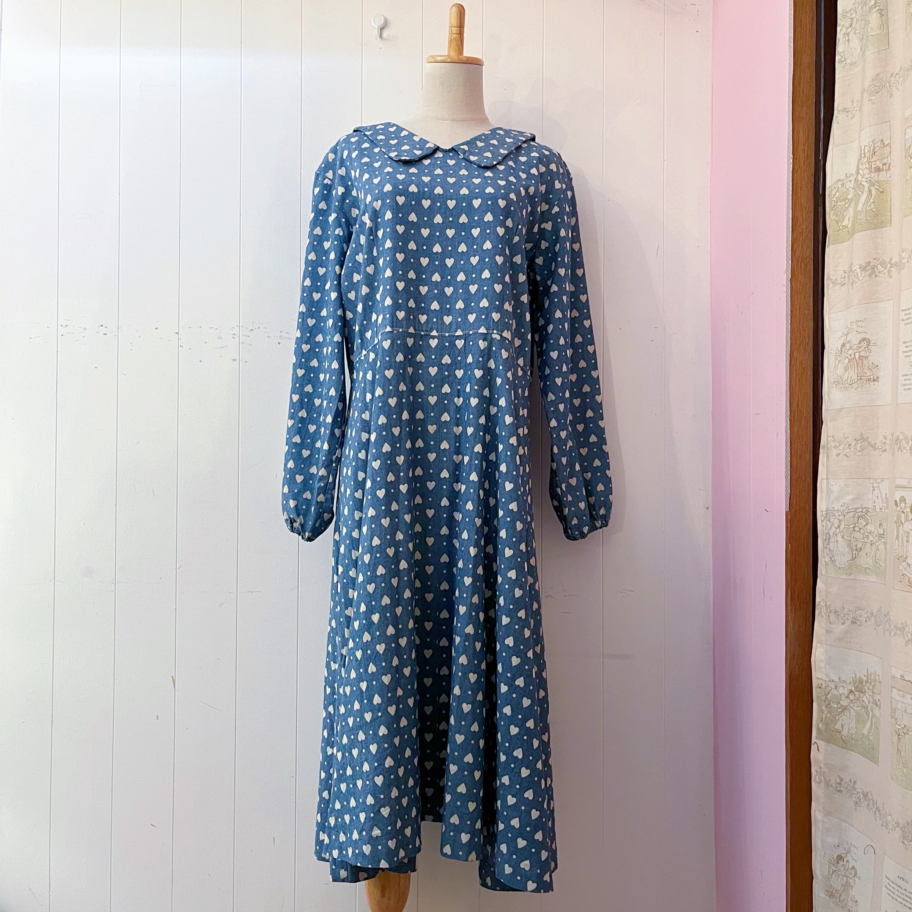 heart dot denim flare one-piece