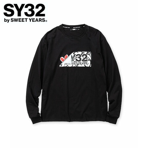 SY32 by SWEET YEARS エスワイサーティトゥ Tシャツ 長袖 クルーネック ロンT メンズ HEART DRIP BOX LOGO L/S TEE 13535J BLACK