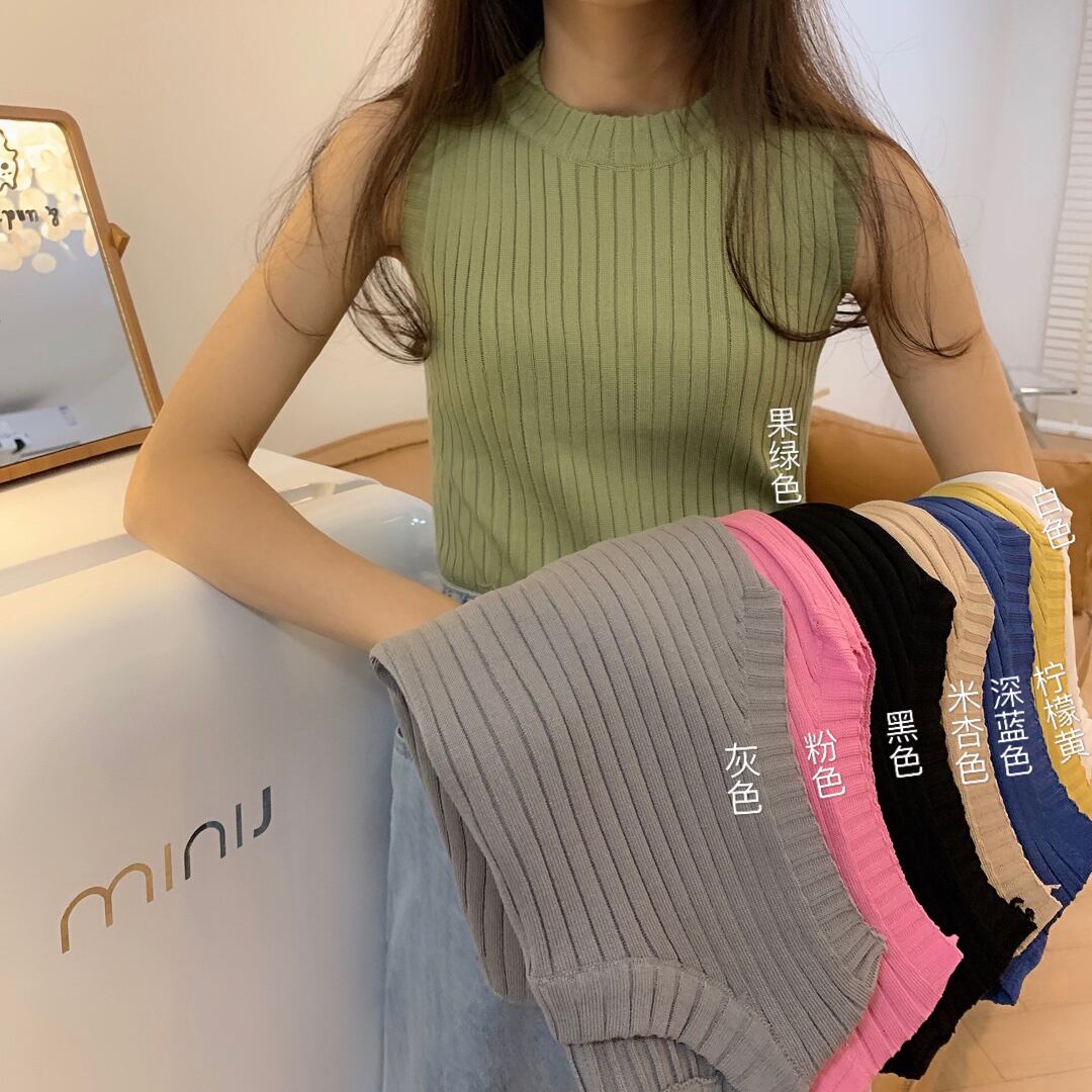 2020年夏のノースリーブトップスレディース無地ニットベストアウター着用スリム薄手のTシャツベーストレンド 1号婦人67143377779