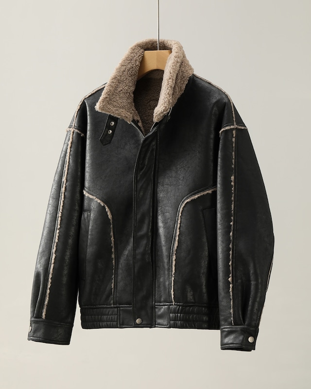 レトロ ジップアップフェイクレザージャケット　A0153