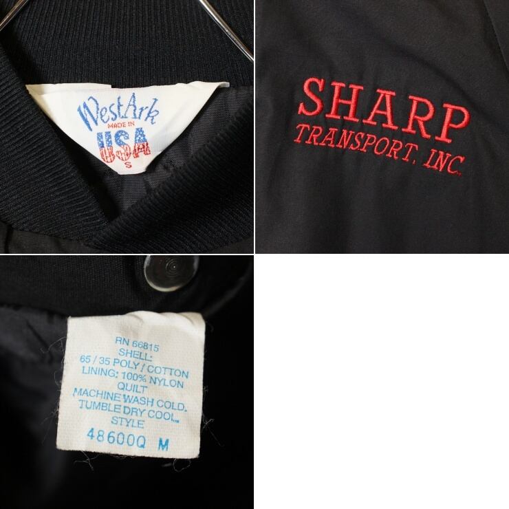 70s 80s USA製 WestArk SHARP TRANSPORT ワーク ジャケット メンズS キルティングライナー ブラック アメリカ古着　 020222ss114