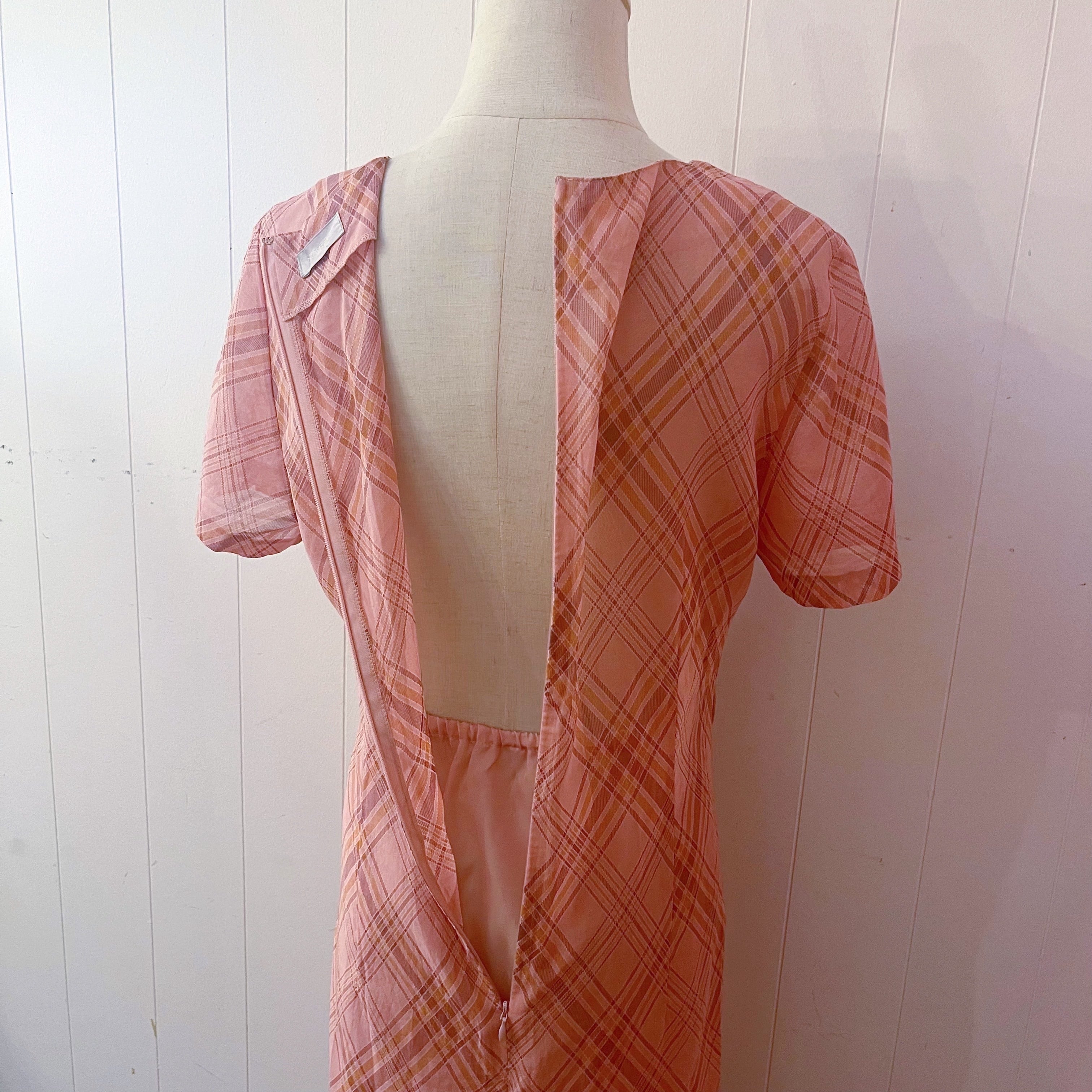 pink orange check pintuck one-piece