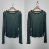 glitter sheer crewneck tops/green