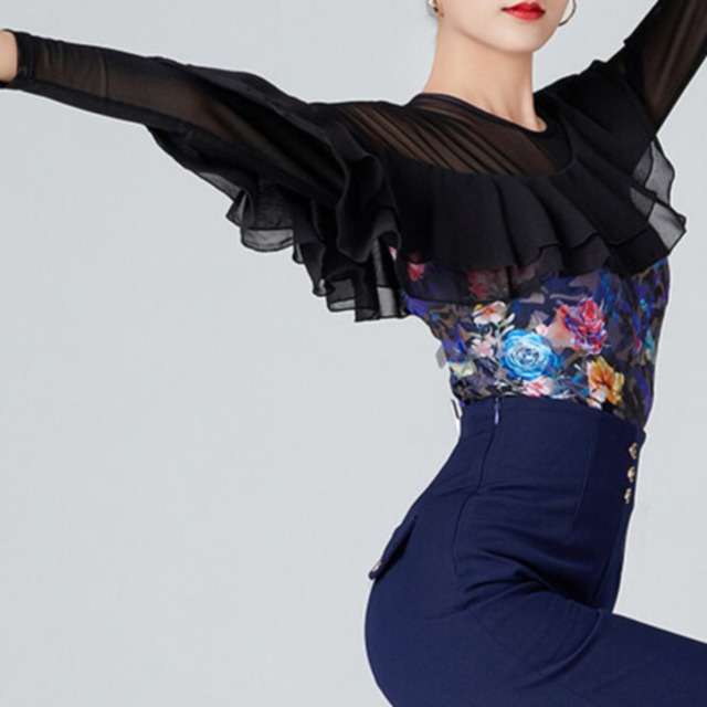 フレアスリーブ 　フラワープリントダンストップス 　 ds1478