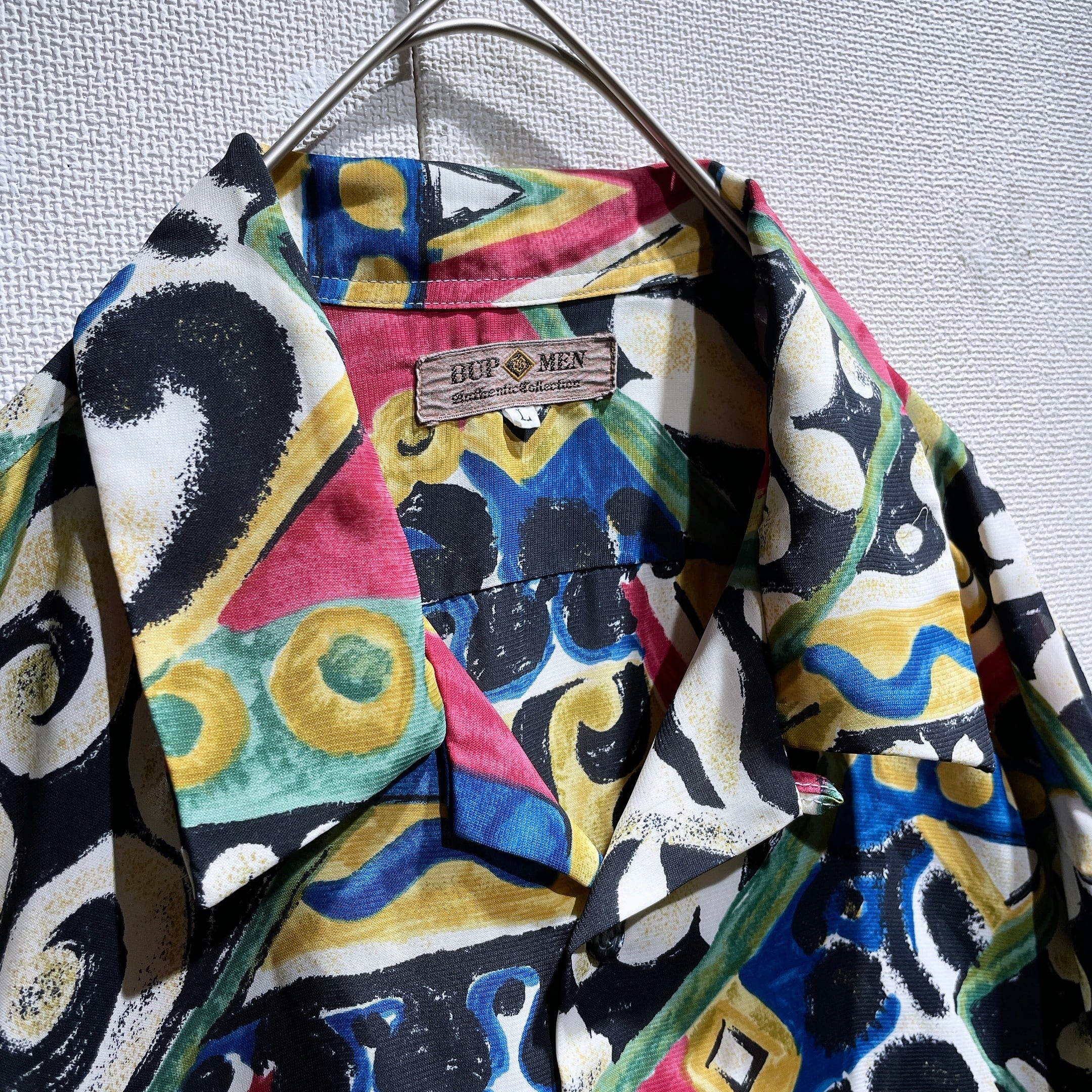 1990s Psychedelic art pattern Design vintage Drape loose Open collar shirt