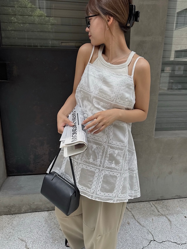 sheer embroidery lace cami tunic