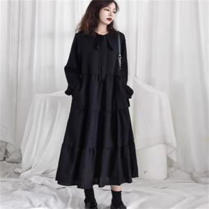 【送料無料】ファッション 【送料無料】 ワンピース ロング ミモレ 袖あり 長袖 Vネック Aライン フレア ステッチ 可愛い 大人可愛い きれいめ シンプル カジュアル コンサバ 華やか 大人 おしゃれ お洒落 こなれ感 ラフ ヘルシー 無地 秋 30代 40代 レディース 女性用 ママ服 デート お出かけ 女子会 お呼ばれ 休日 お茶会 授業参観 着回し 普段使い オルチャン 韓国系 ファッション 楽ちん 体型カバー プチプラ 着痩せ   服 アパレル 黒 ブラック 大人カラー モノトーン