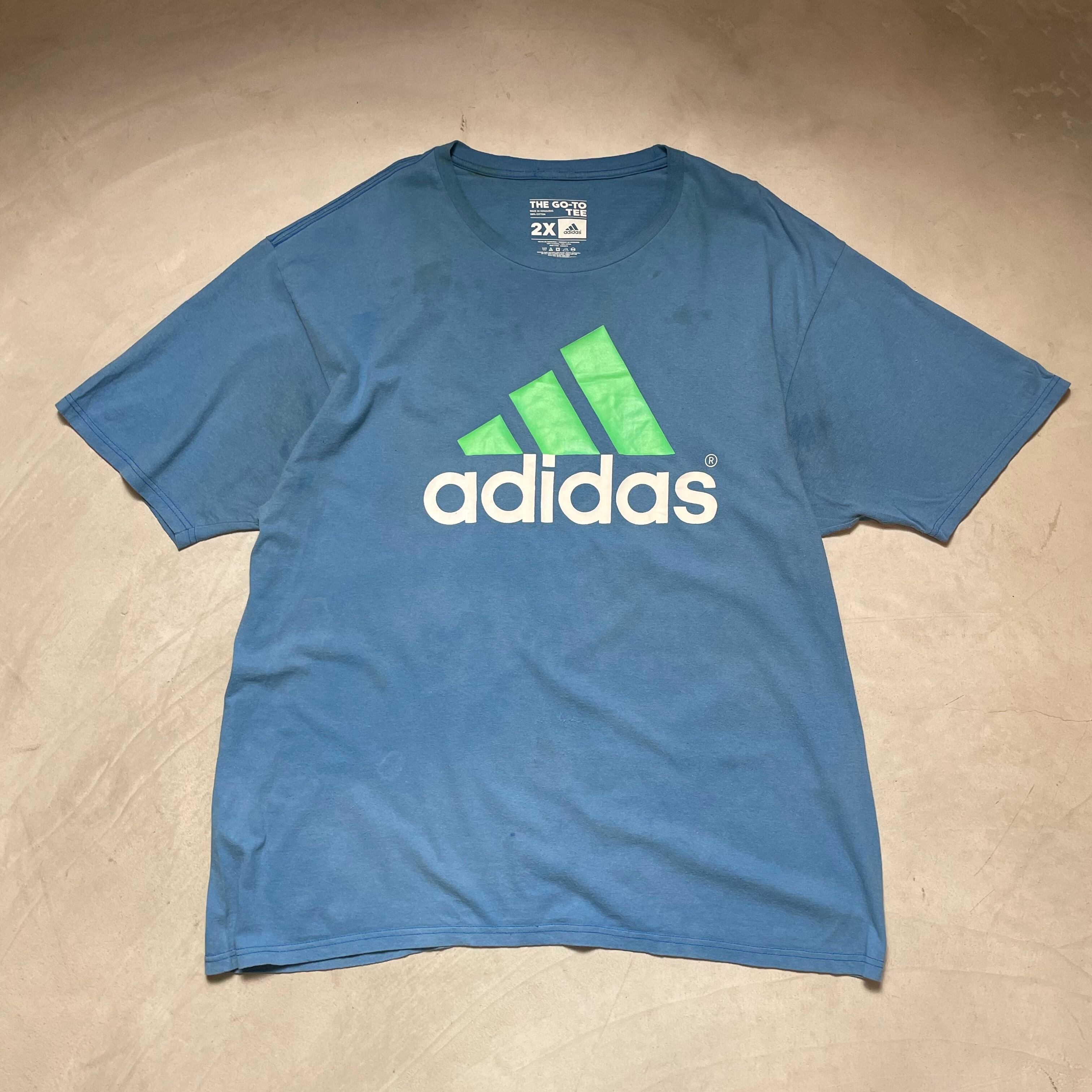 adidas アディダス ロゴプリントTシャツ メンズ XL 古着 ブルー