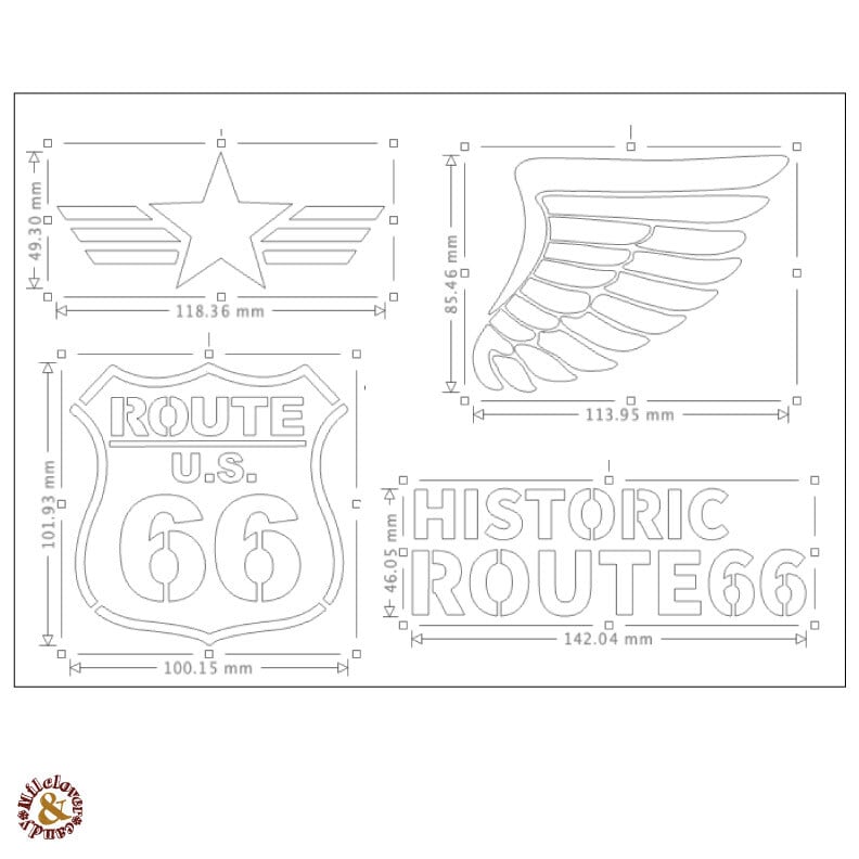 ステンシルシート ROUTE66 ルート66マーク ウィング 星 4種1シート