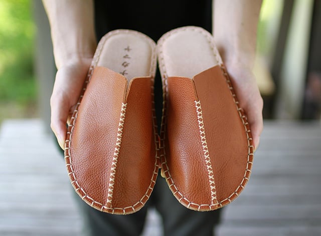 本革ルームシューズ 茶 | くつと足 ナカマヤ