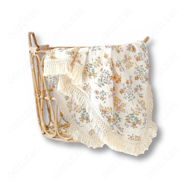 ブランケット おくるみ オレンジイエローフラワー