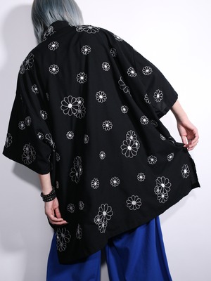 "花×刺繍" many many full pattern over silhouette s/s shirt