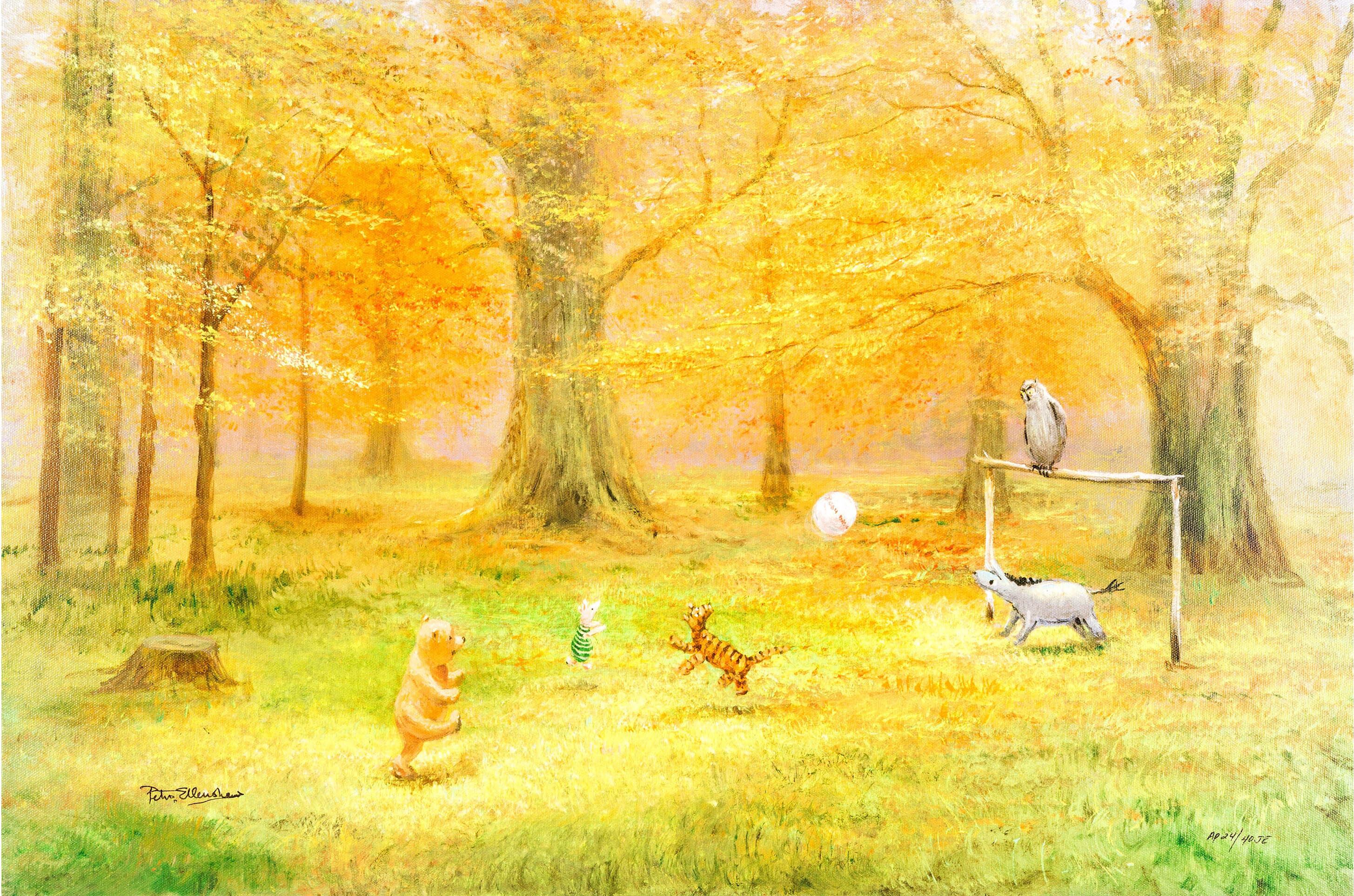 ディズニー絵画 クマのプーさん サッカー キャンバスジークレ額縁5種展開 作品証明書 展示用フック付 限定395部 ディズニーアートショップ ディズニー絵画 版画 ポスター