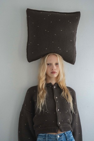 WILLFULLY  heart dot jacquard knit cushion cover ハートドットジャガードニットクッションカバー　BrownxMocha