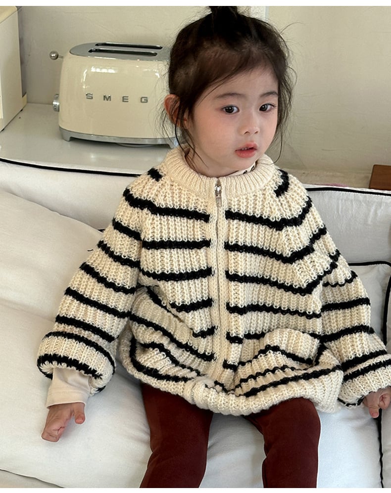 100,110cm　2colorボーダージッパーセーター