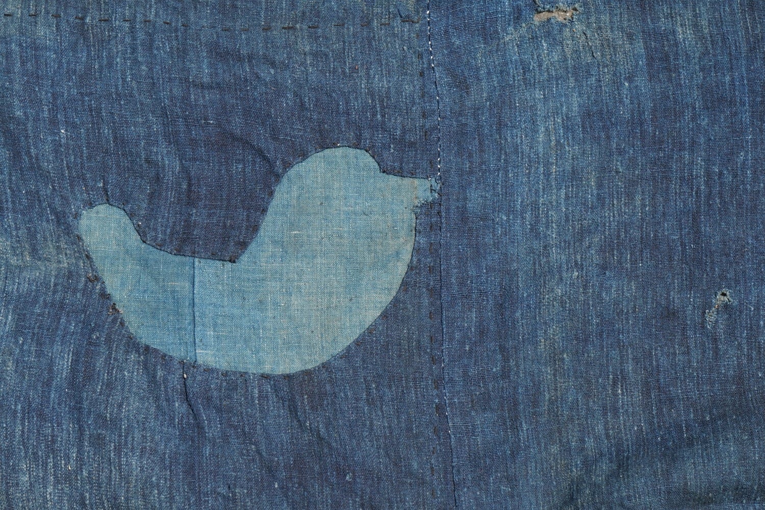 襤褸 本物 古布 大判 ② 寄せ布 襤褸 ボロ 5幅 藍無地 型染め 白糸手刺し 継ぎ接ぎ 継ぎ当て 枯れ藍