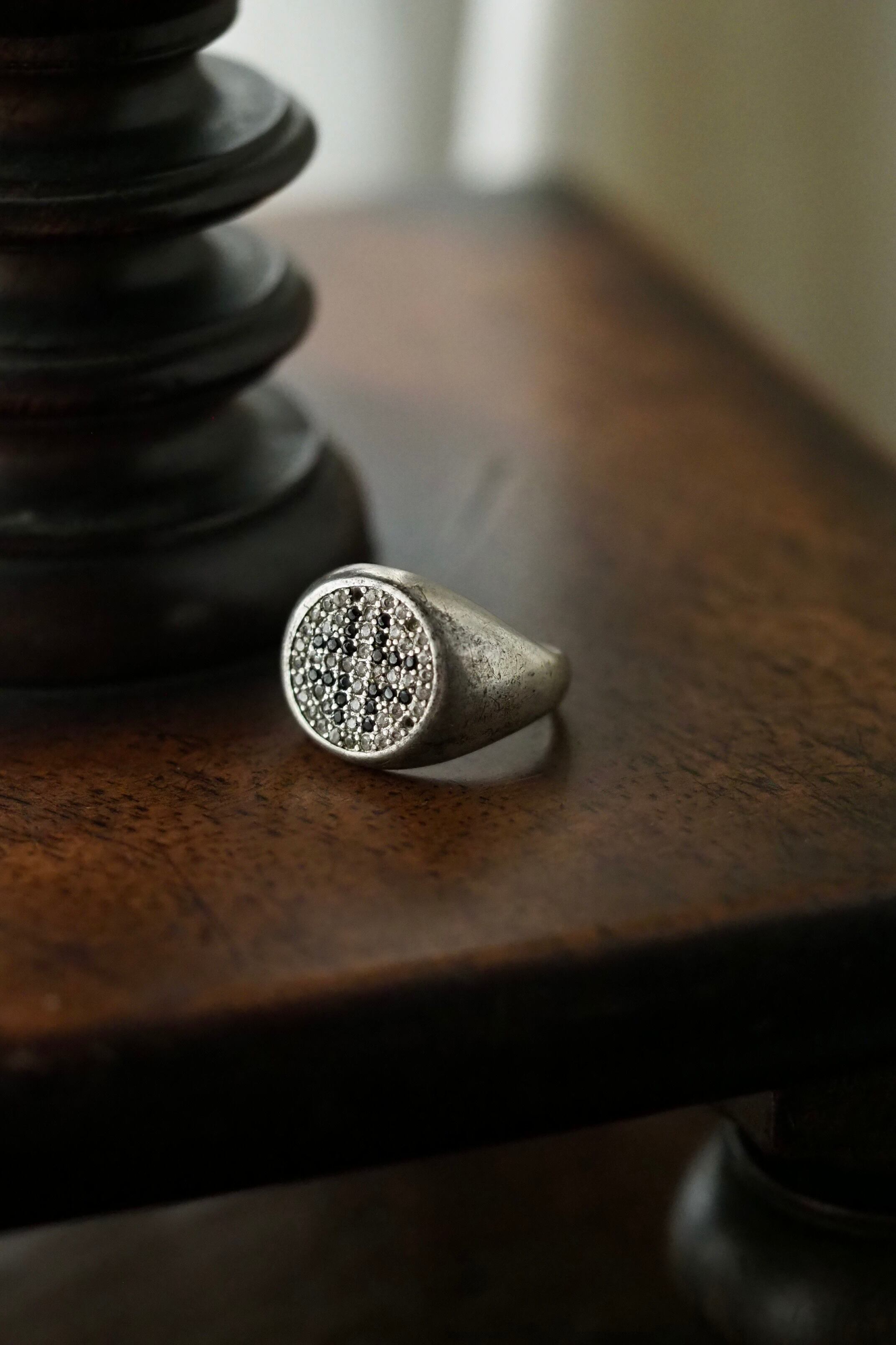 オニキス十字シグネットリング-vintage silver signet ring
