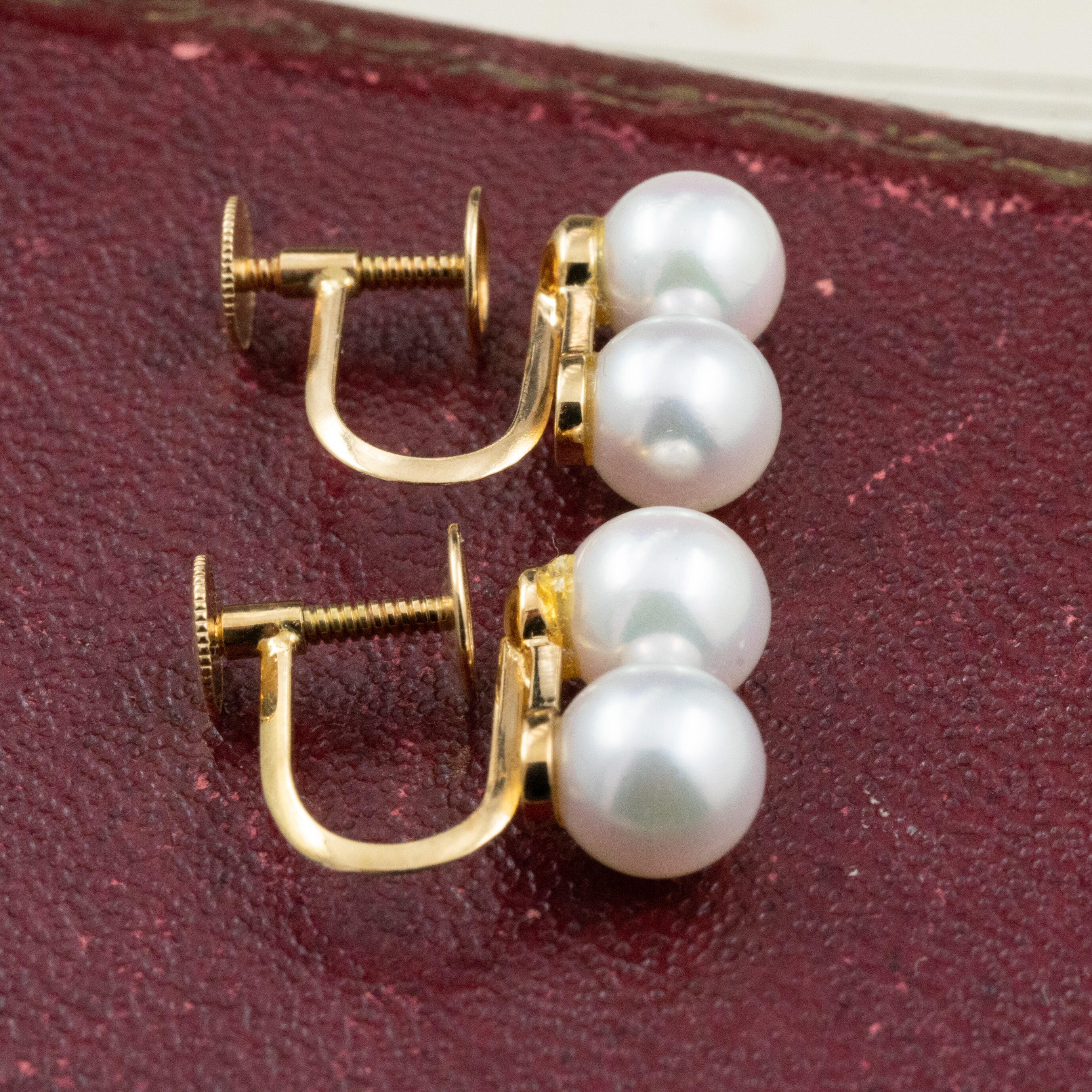 日本の作品】 K18 双子のアコヤ真珠 イヤリング 〜淑女のお出かけに絹