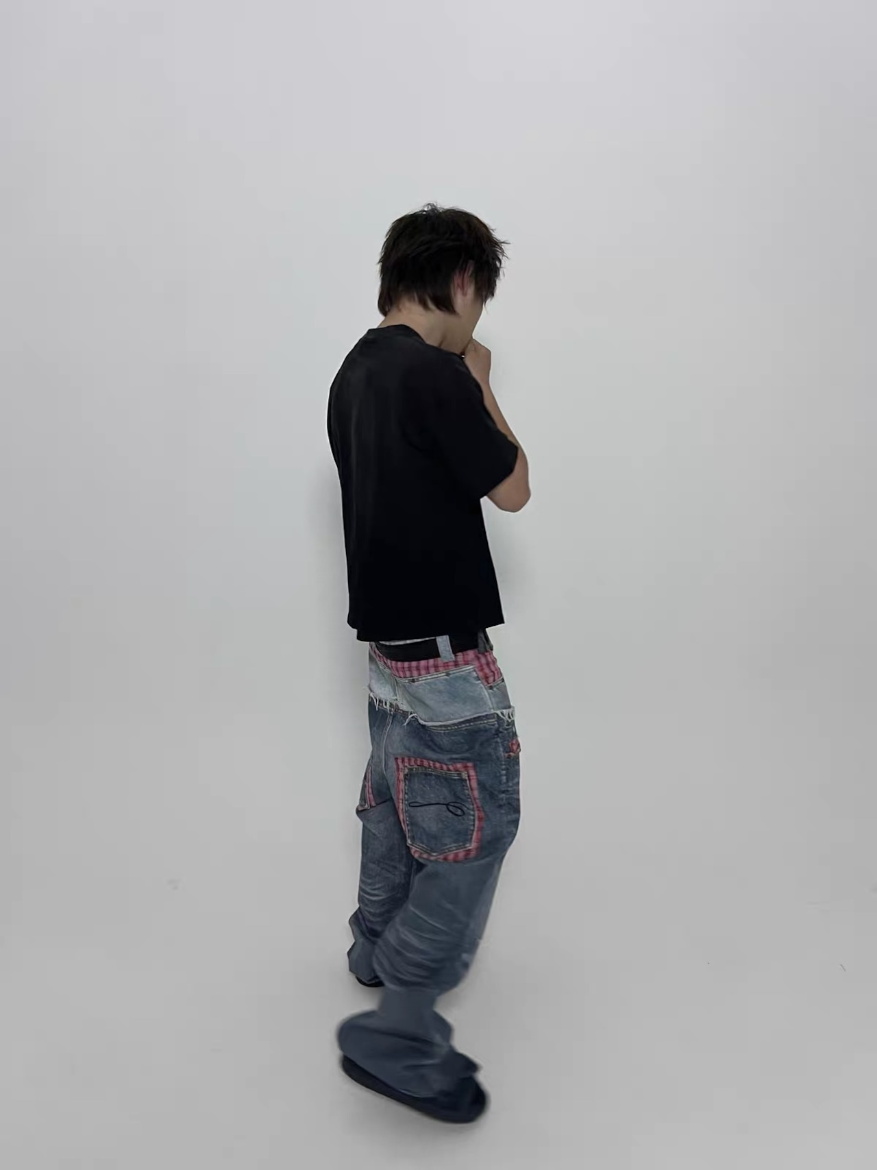 【TecNineGroup】PLAID DOUBLE-WAIST JEANS