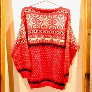 Hearts&Reindeer Motif Knit Sweater Red