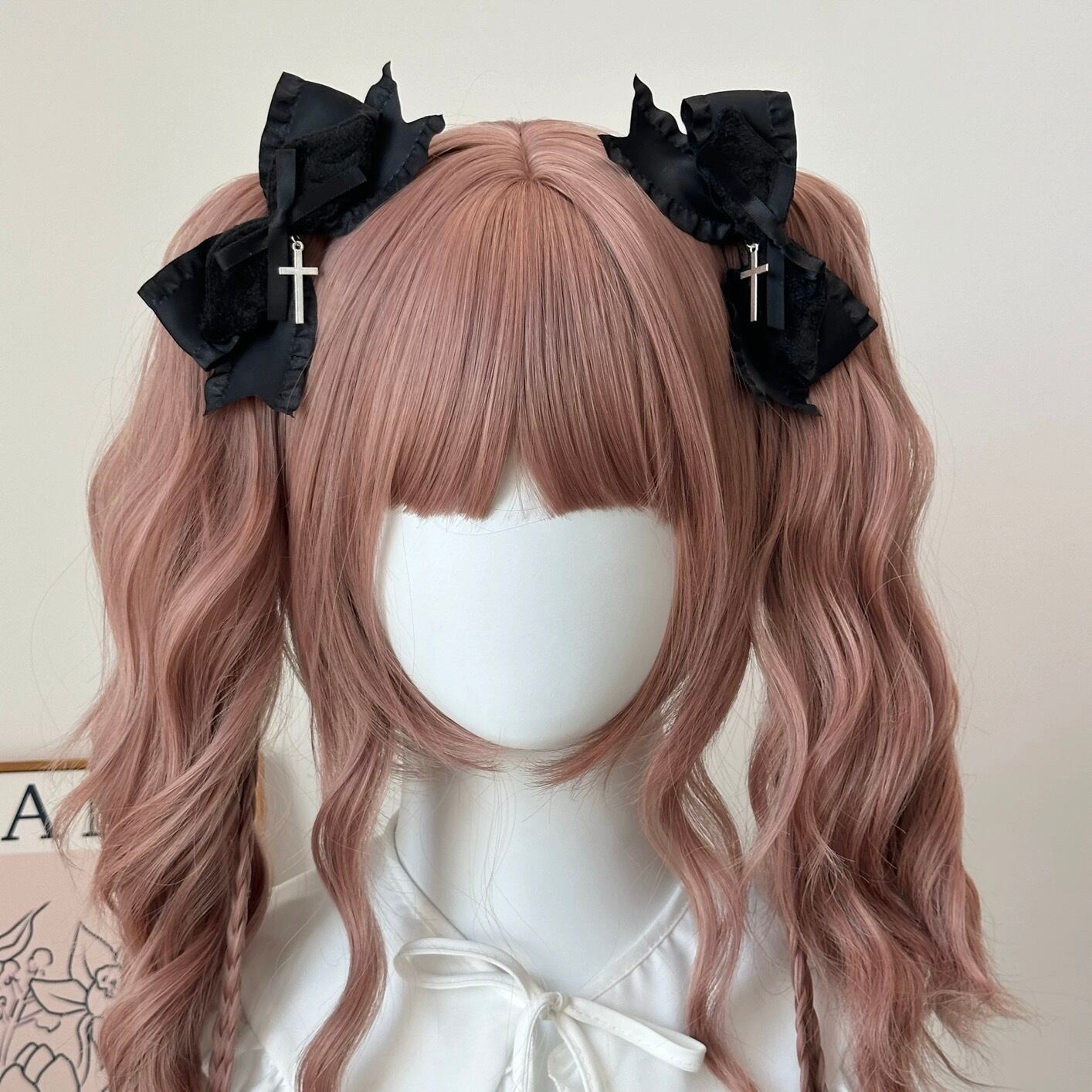 お取り寄せ】地雷 ロリィタ 十字架 ダブルリボン ヘアアクセサリー 2色