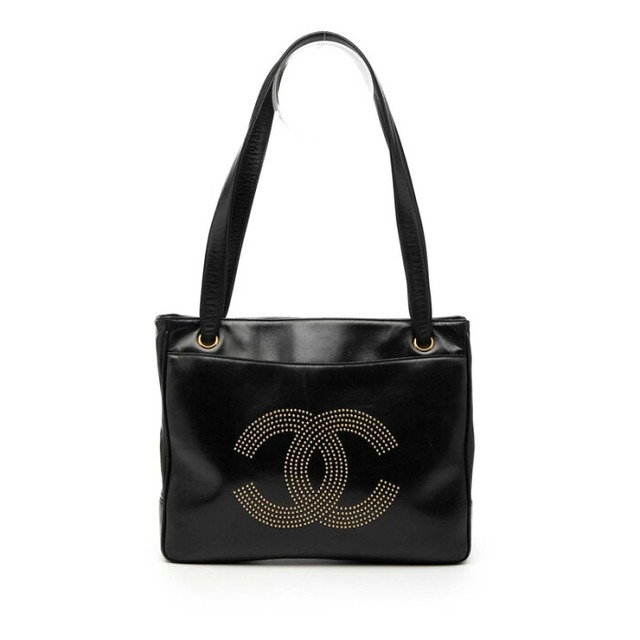 シャネル ココマーク スタッズ トートバッグ ショルダーバッグ ゴールド金具 ブラック ラムスキン レディース CHANEL 【中古】