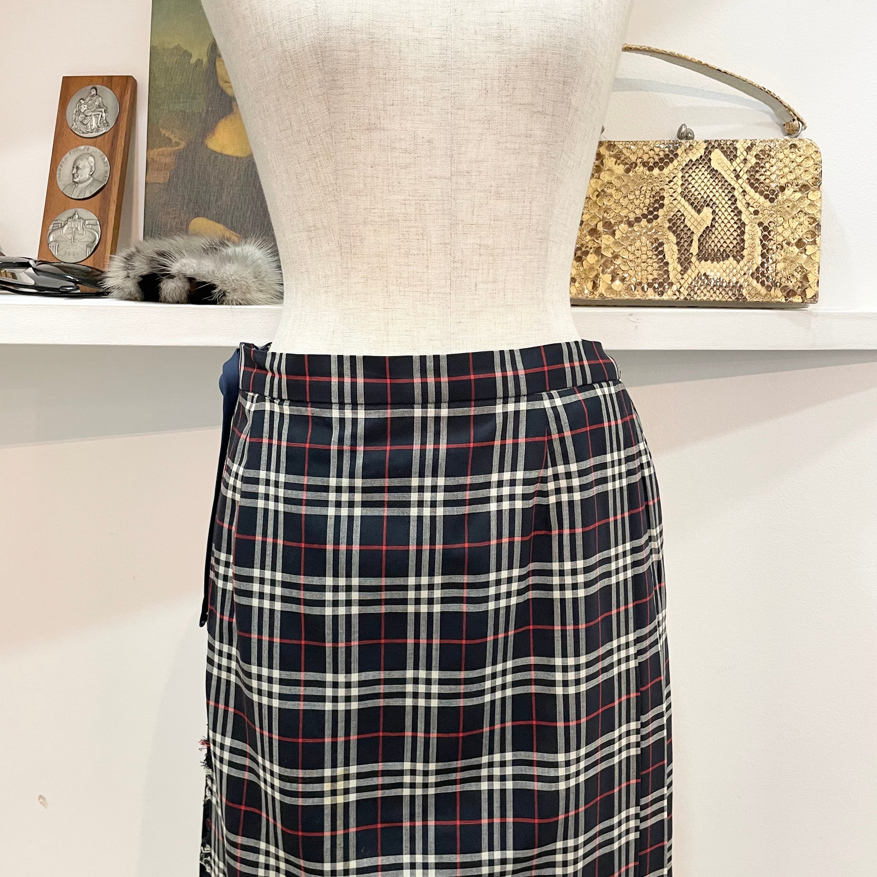 burberry/skirt/check/pleats/long/navy/white/red/バーバリー