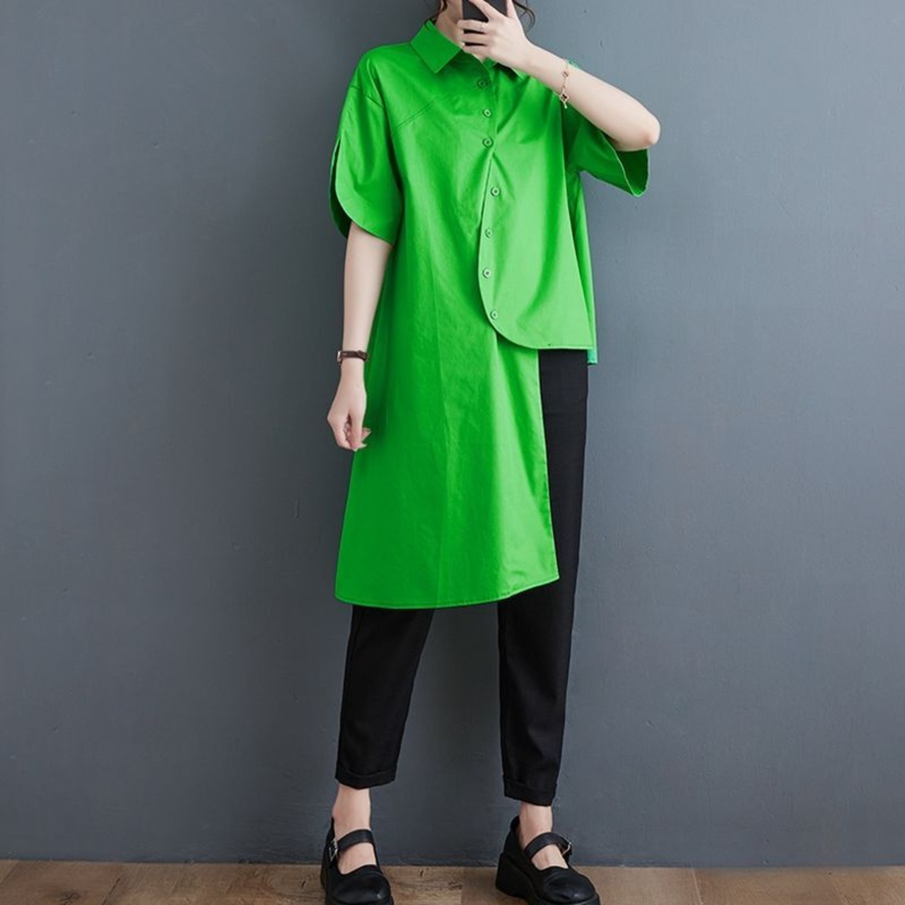 アシンメトリー ボタンダウン シャツ30054