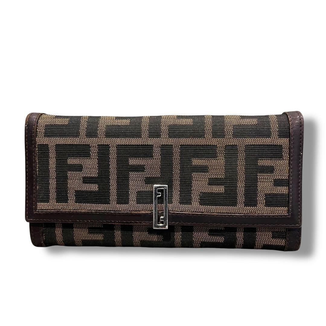 極美品　FENDI 長財布　二つ折り　M06 美品 FENDI フェンディ ズッカ柄 長財布 二つ折り キャンバス×レザー