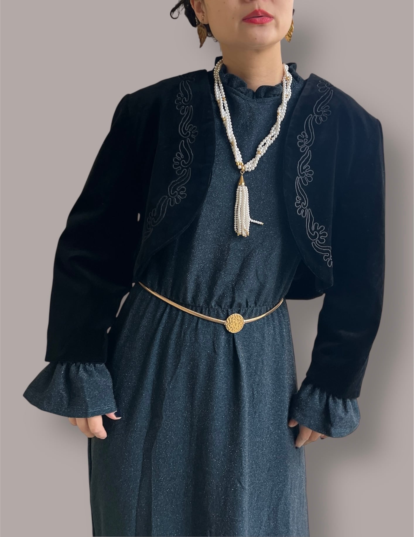 Vintage black velours embroidery bolero ( ヴィンテージ ブラック ベロア 刺繍 ボレロ )