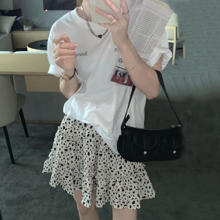 プリントTシャツ トップス ストレッチウェストスカート カジュアルレディース エラスティック 伸縮 ドラファッションホール73630010905