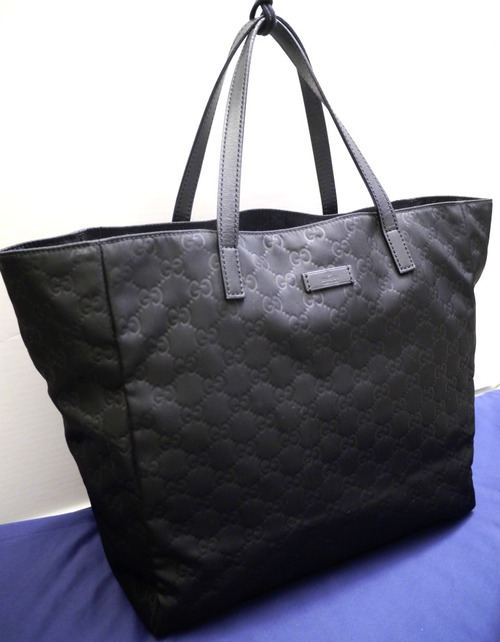 美品14万◆GUCCI グッチ GGライン ユニセックス A4対応 ビジネス可 ナイロンxレザー トート バッグ 黒◆ 通勤通学にも大活躍の万能トート♪