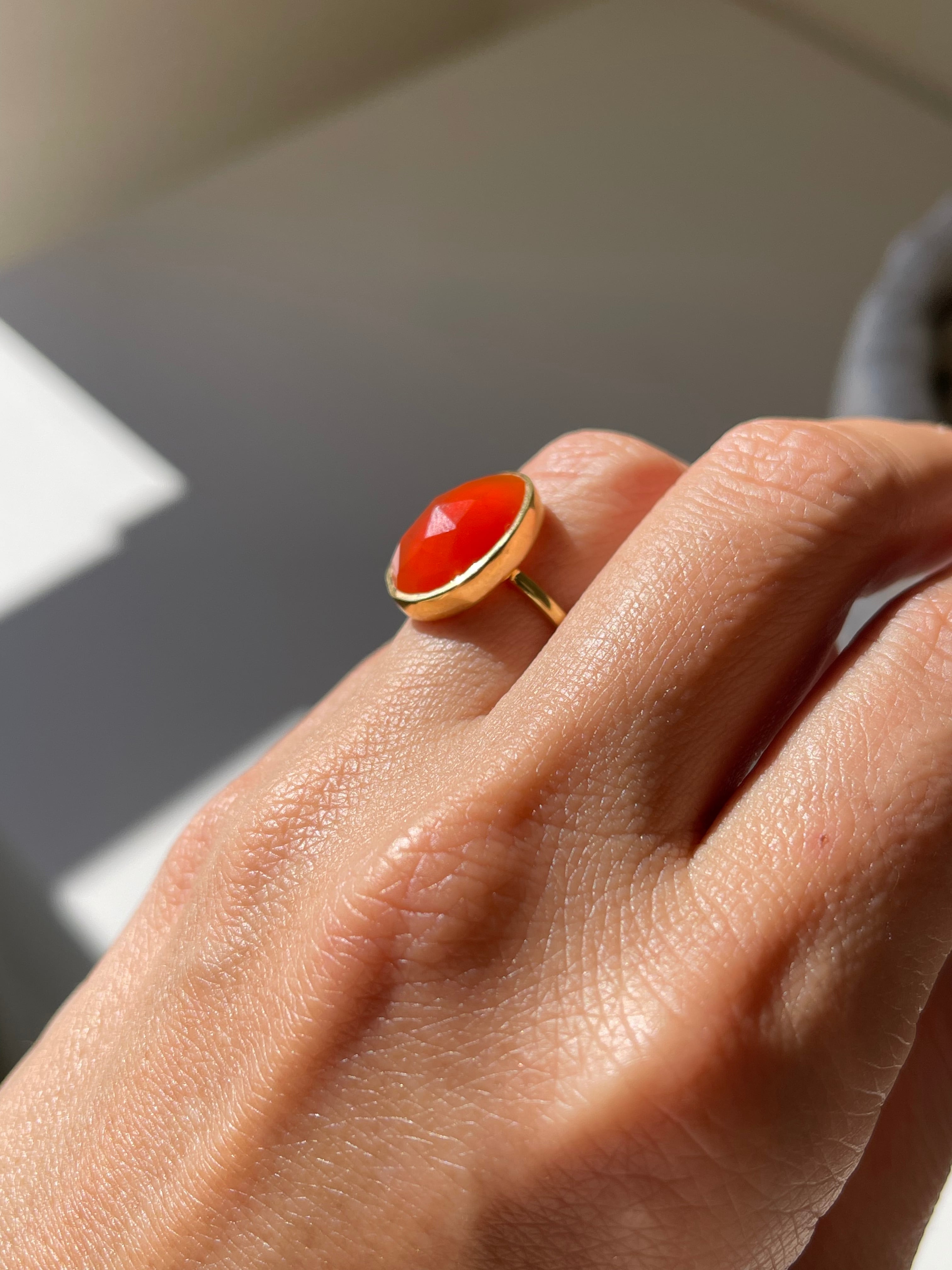 Silver925 based 極厚18kgp carnelian  oval ring A/シルバー925ベース極厚18金鍍金カーネリアンオーバルリングA