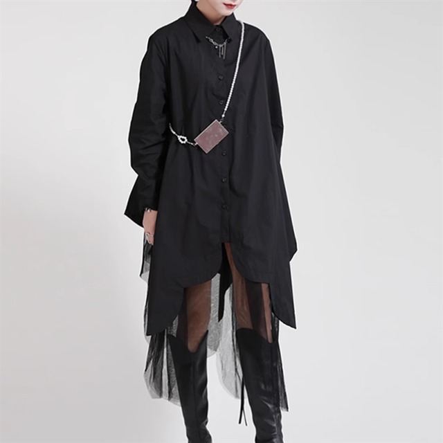 シアーコンビシャツワンピース 2color 10656