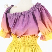 フラダンス 衣装 ツーピース セットアップ 上下セット パープル系 イエロー系 アロハスタンダード 日本製 ハワイアンプリント カヒコ柄 エスニック柄 ALOHA STANDARDS グラデーション ハワイアン アロハ フラ ダンス レッスン 練習 華やか 鮮やか カラフル 可愛い おしゃれ フェス衣装 ハワイアンファッション エスニックスタイル ダンス衣装 おしゃれなデザイン