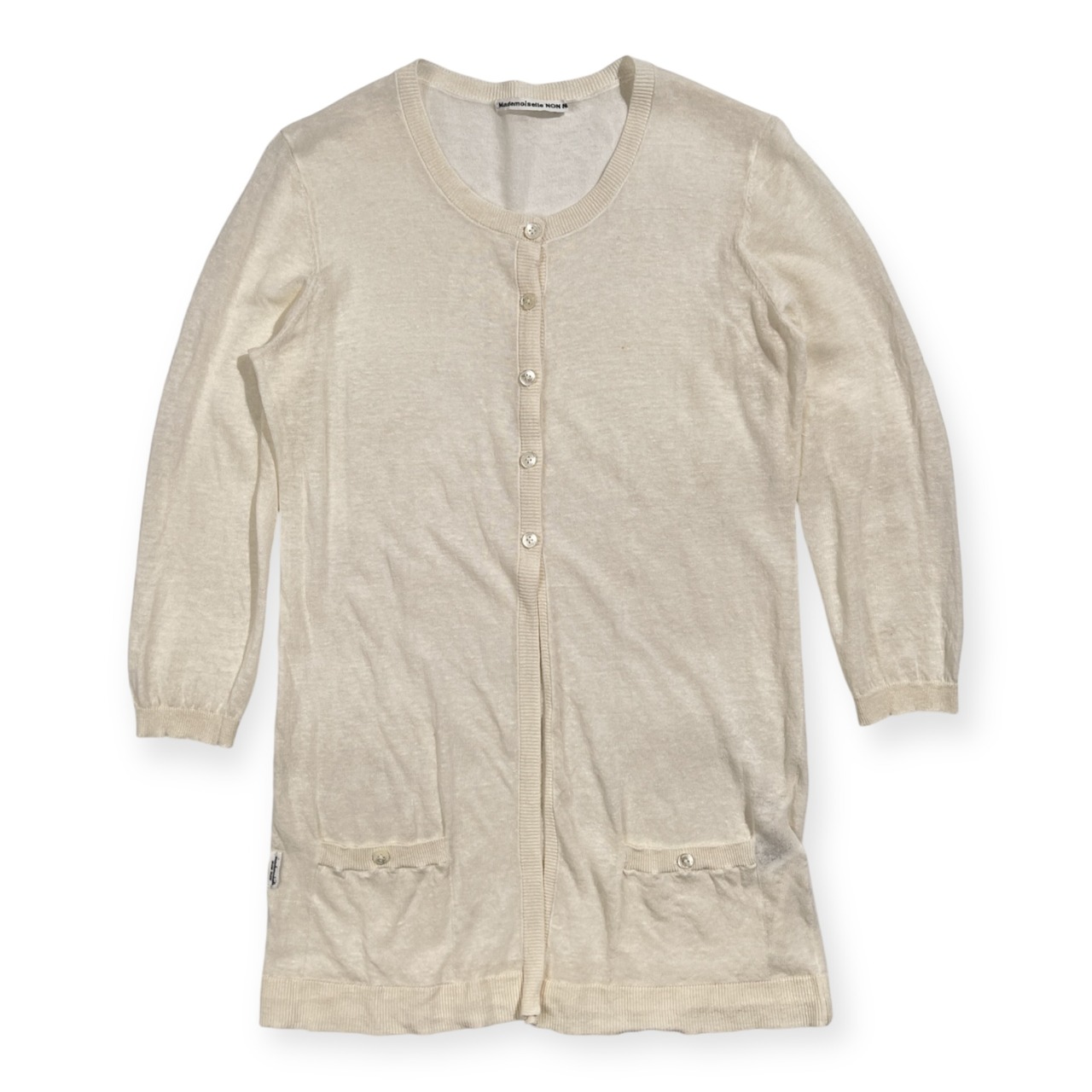 Mademoiselle NON NON マドモアゼルノンノン ロング リネン ニット カーディガン サイズ 38 M /ホワイト/サマーニット/麻素材