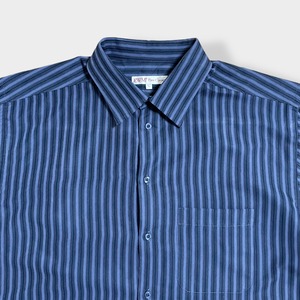 【EWM】ストライプシャツ  ポリシャツ 柄シャツ 長袖 L ビッグサイズ カジュアルシャツ US古着