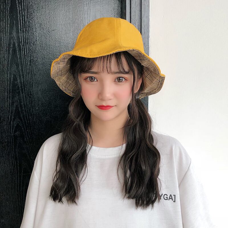 レジャー野生両面格子漁師の帽子女性のese文学と芸術小さな新鮮な盆地の帽子夏の学生の日よけの帽子 ブラック・アイド・ピーズ89105456573